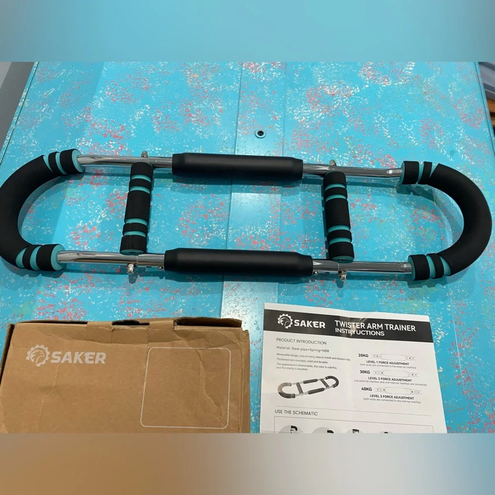 Multi-Function Chest Expander/Resistance Bar; Black & Aqua w/ Silver Tone Steel